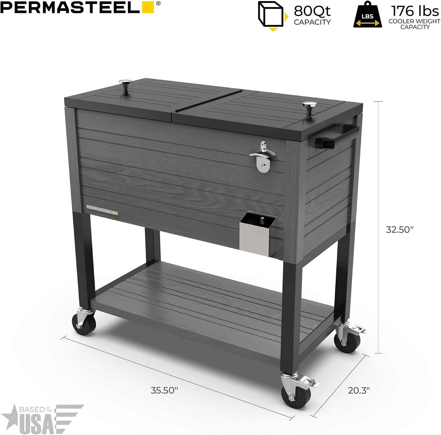 Permasteel 80 Quart Party Cooler, Rolling Ice Chest with Wheels and Handles for Indoor Outdoor Patio