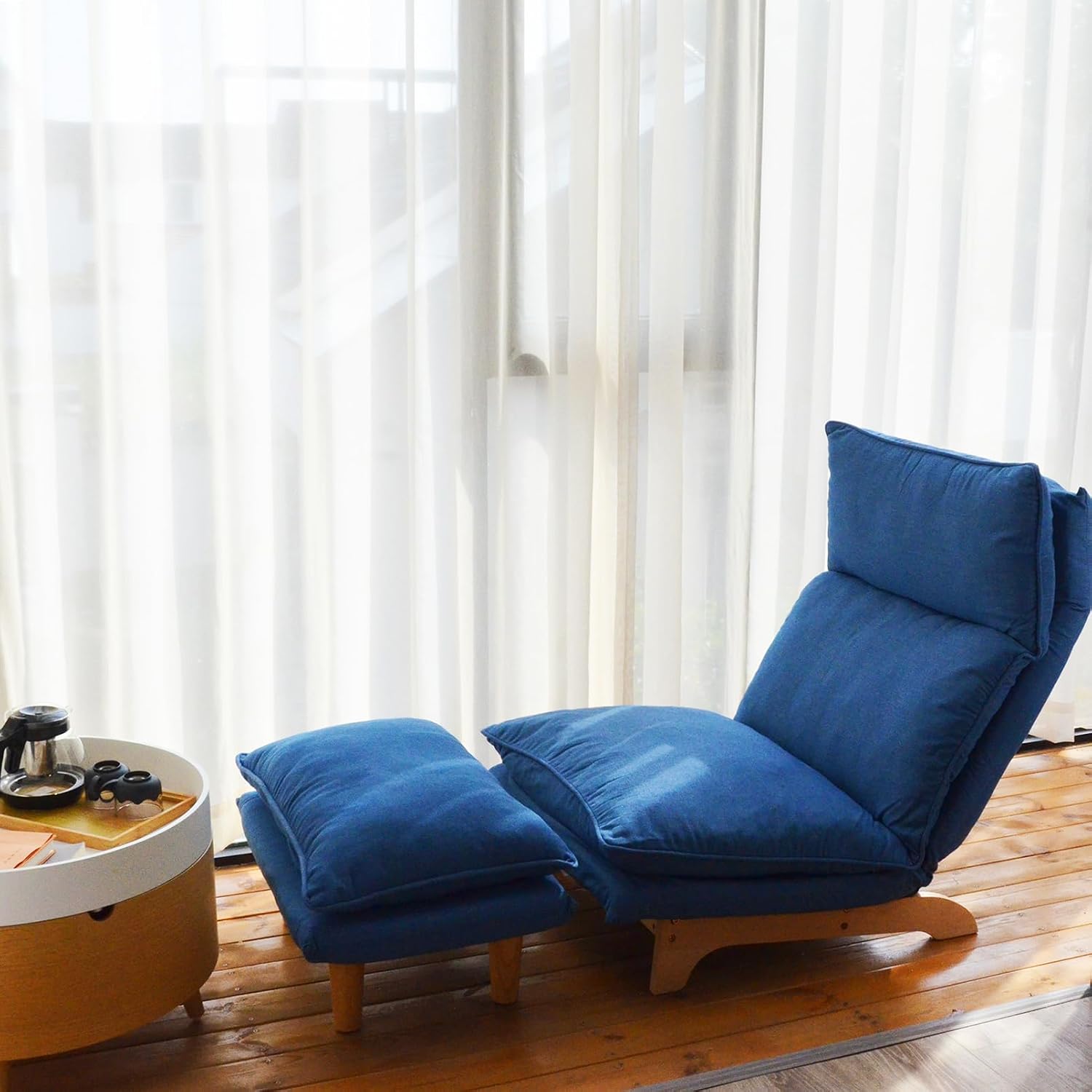 F&A LOVING Indoor Japanese Style Chaise Lounge Sofa Chair Floor Gaming Chair Lazy Sofa for Reading Game Meditating Adjustable Positions with Ottoman for Living Room, Bedroom, Balcony