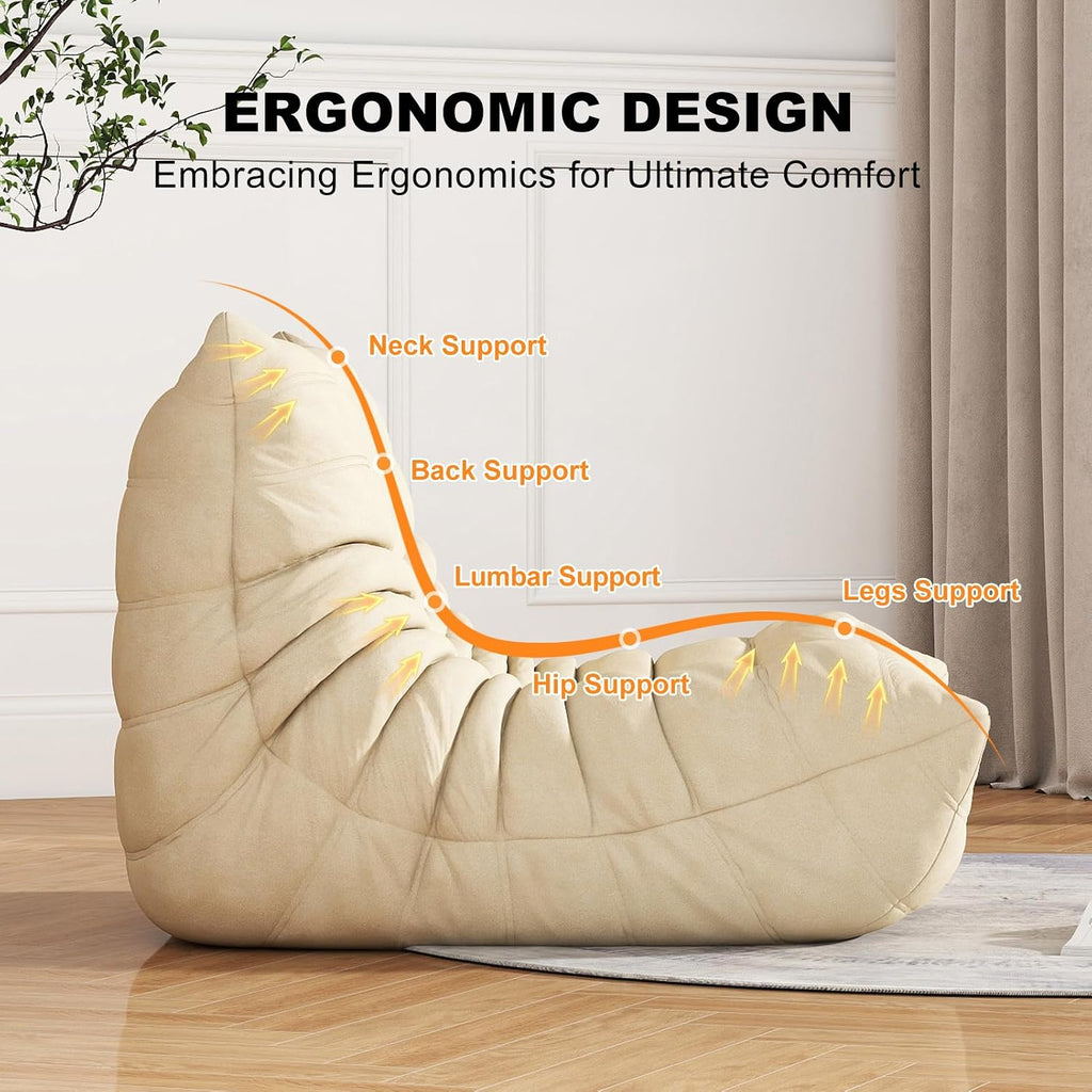 Snug Sofee Bean Bag Chair for Adults, Lazy Floor Sofa Couch - Adult Size with Soft Waterproof Fabric for Living Room, Apartments, Reading Corner, Gaming, and Movie Venue (White)
