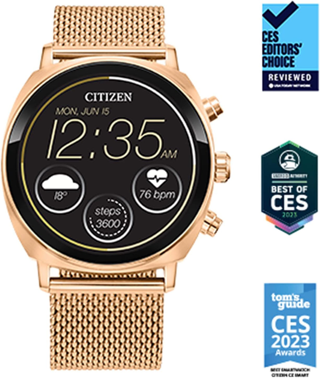 Citizen CZ Smart PQ2 41MM Unisex Smartwatch with YouQ App with IBM Watson® AI and NASA Research, Wear OS by Google, HR, GPS, Fitness Tracker, Amazon Alexa™, iPhone Android Compatible, IPX6 Rating