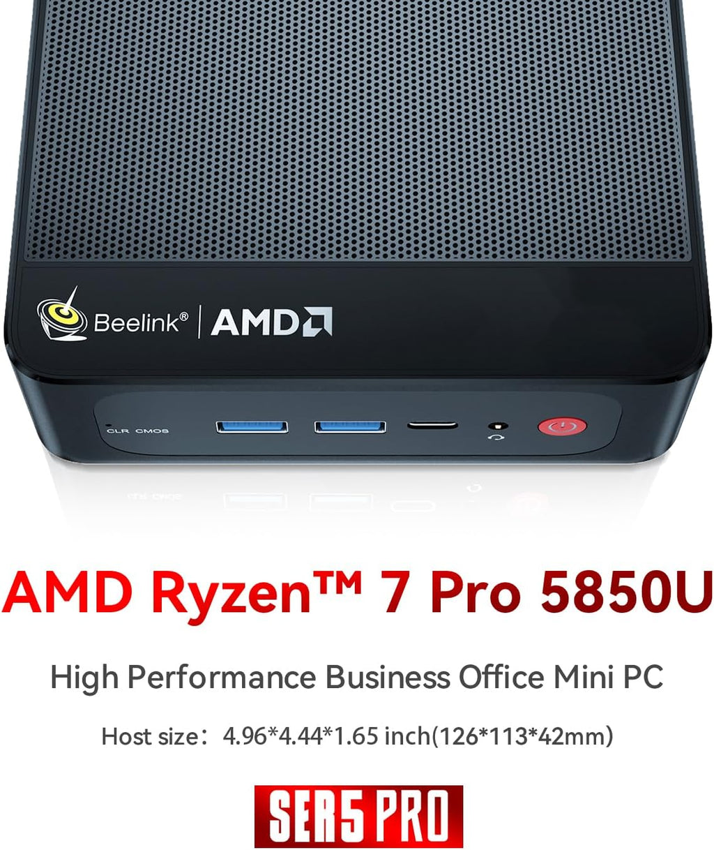 Beelink SER5 Mini PC AMD Ryzen 7 5850U(7nm,8C/16T,up to 4.4GHz), Mini Computer with 32GB DDR4 RAM 1TB M.2 SSD Dual LAN, Support 4K Three Screen Display/HDMI+DP+Type-C/WiFi6/BT5.2/54W/HTPC/Micro PC