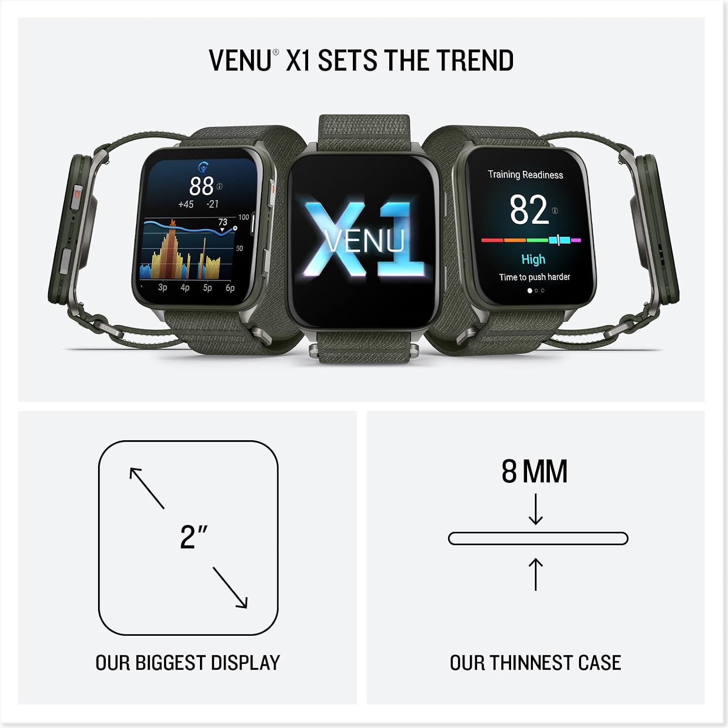 Garmin Venu X1 Thin & Lightweight GPS Smartwatch, Moss | AMOLED Display, Advanced Health and Fitness Features, Sleep Tracking, 100+ Sports Apps | Signature Series Power Bundle