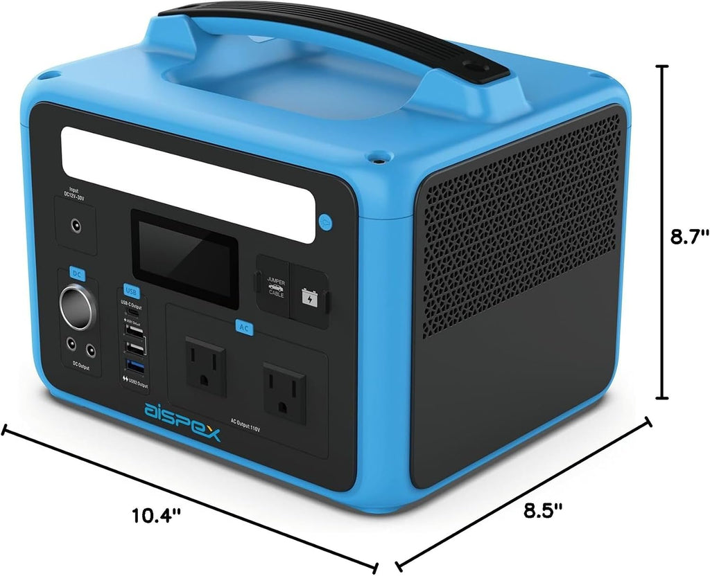Portable Power Station 640Wh, AISPEX Solar Generator with Jumper Starter, 110V/600W Pure Sine Wave AC Outlet, PD 60W, Lifepo4 Battery Power Stations for Home Backup RV/VAN Camping Travel Emergency