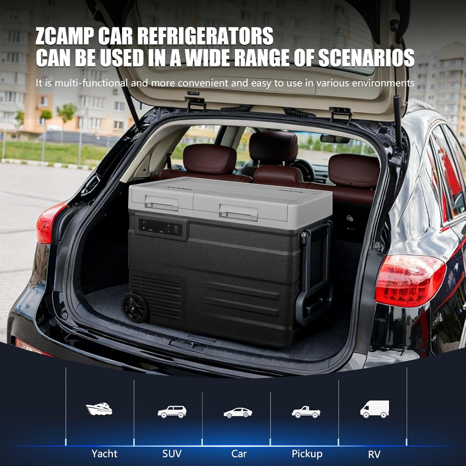 UD65 12V Car Refrigerator,Dual Zone Car Fridge with Wheels,60QT(56.7L) Electric Cooler Portable Freezer,12 Volt Refrigerator -4℉~68℉,12/24V DC 100-240V AC for Camping, Travel, Truck, RV