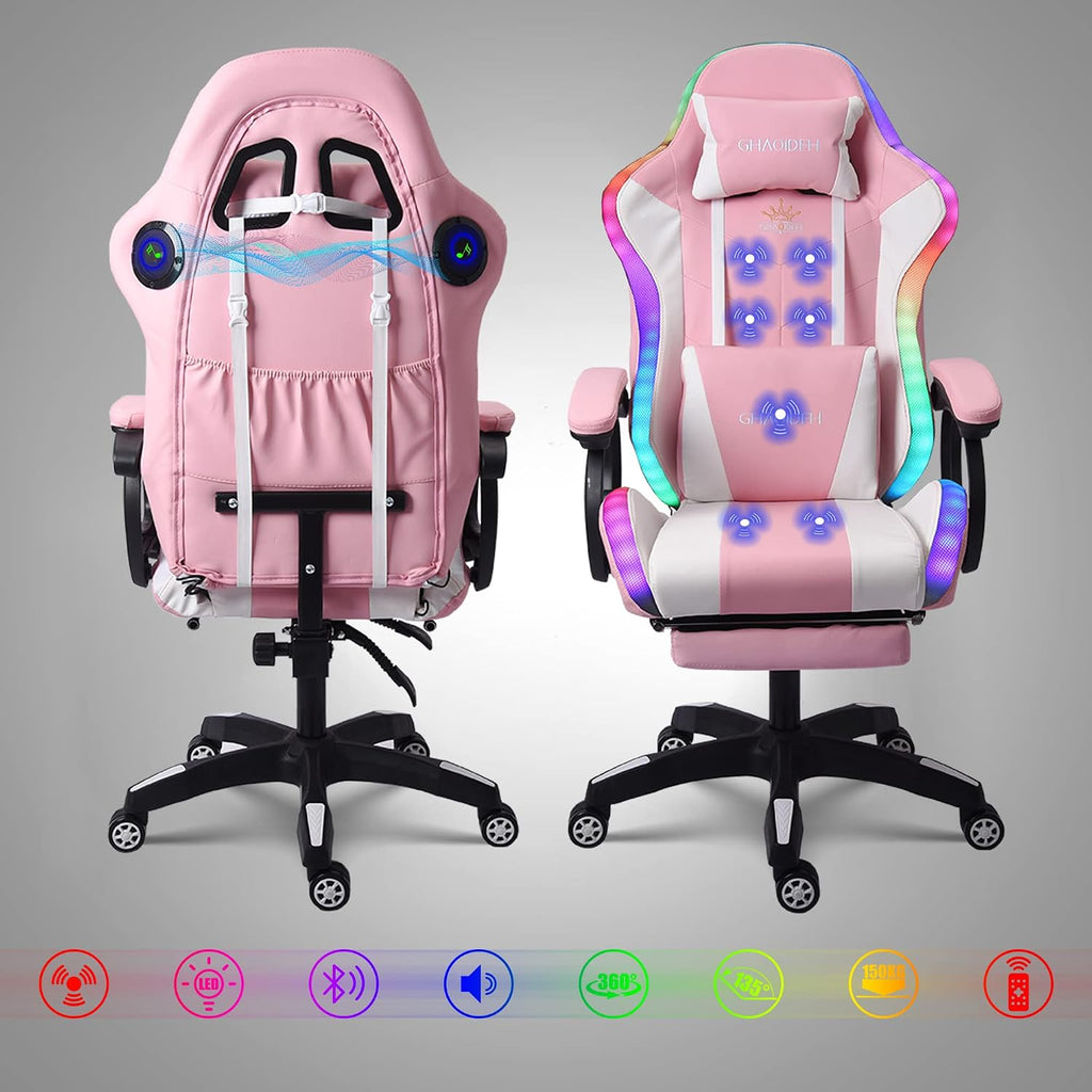 Video Gaming Chair with Speaker and RBG Light, Ergonomic Computer Chair with Massage Function, Comfortable Computer Recliner with Footrest and Lumbar Support,Gaming Chair for Adults Kids.,Pin