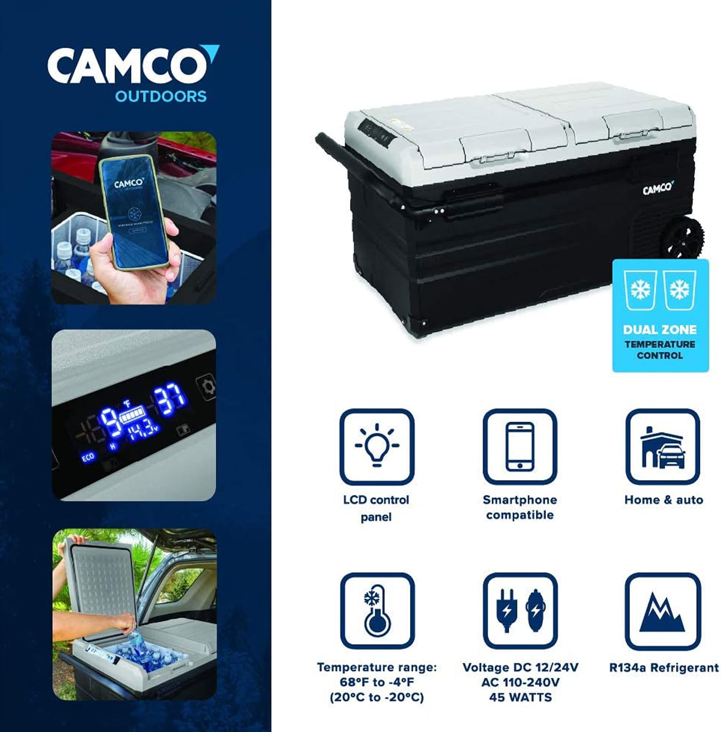 Camco 51520 CAM-750 Portable Refrigerator, AC 110V/DC 12V Compact Fridge/Freezer with Dual Zone Cooling, 75-Liter - Keeps Food and Drinks Cold While On-the-Go - Ideal for Road Trips, RVing, Camping, B , Black
