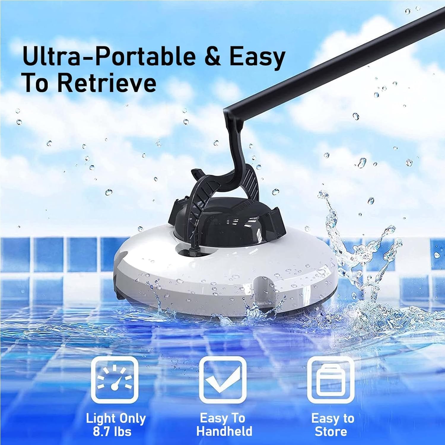 Cordless Robotic Pool Cleaner, Intelligent Cordless Pool Cleaners, Wall Climbing Pool Cleaning Robot, for Above Ground & In-Ground Pools, Fully Automatic Pool Vacuum Cleaner,White