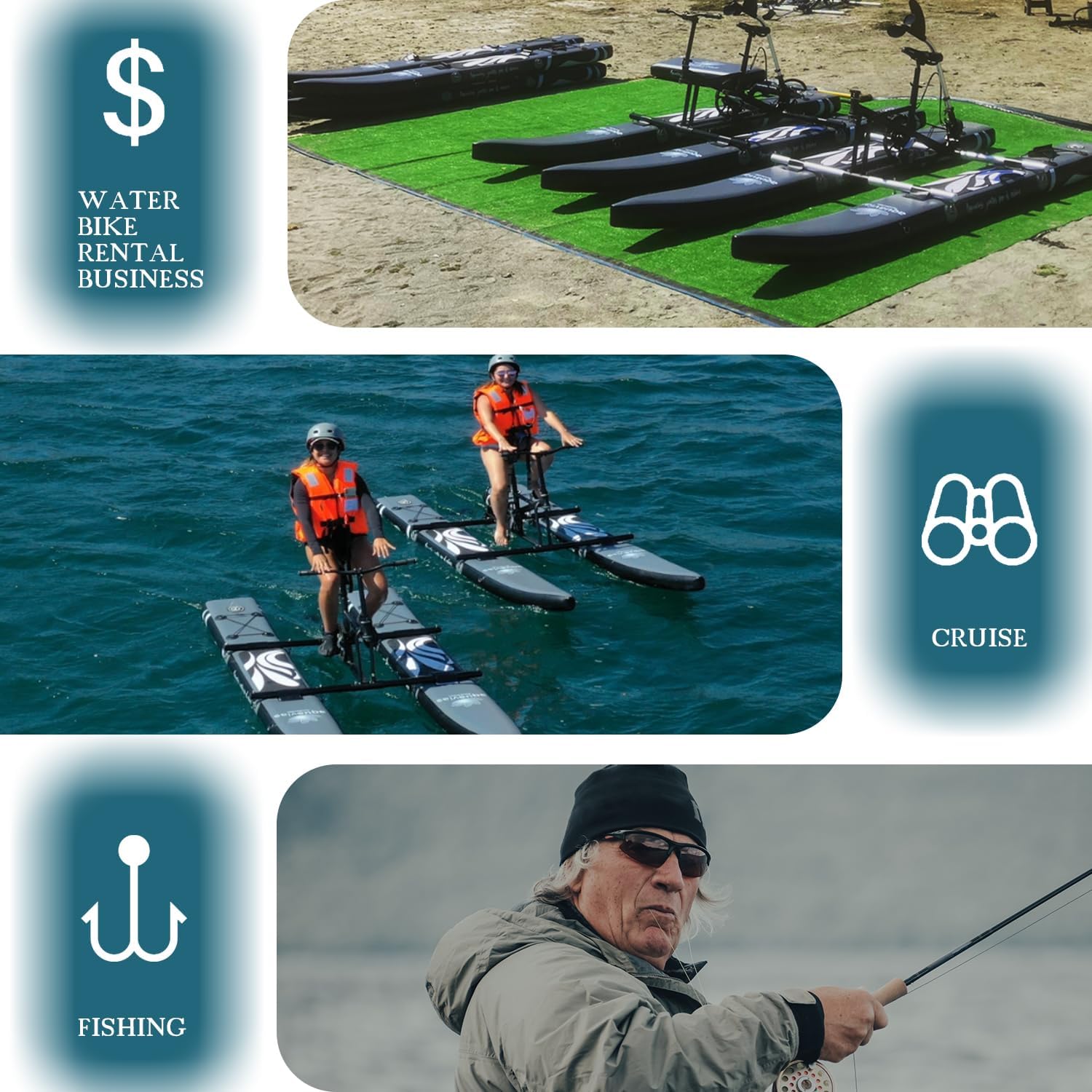 Spatium SUP Water Bike - Inflatable Pedal Boat for One Person - Fishing Kayak & Paddle Board - The Fun of Water & Fishing + Mat