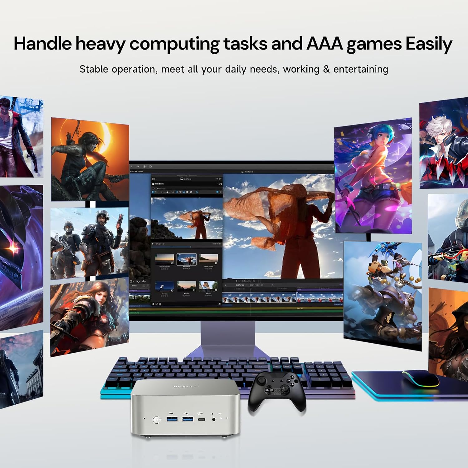Reatan Upgraded Mini Desktop Gaming PC, OCuLink AMD AI 9 HX 470, Radeon TM 890M 5600MHz(up to 5.2GHz) 48GB DDR5 1TB M.2 2230 2.5Gbps LAN,HDMI 2.1, 8K USB 4.0 Wi-Fi 7/BT5.4 for AI, Gaming, Office