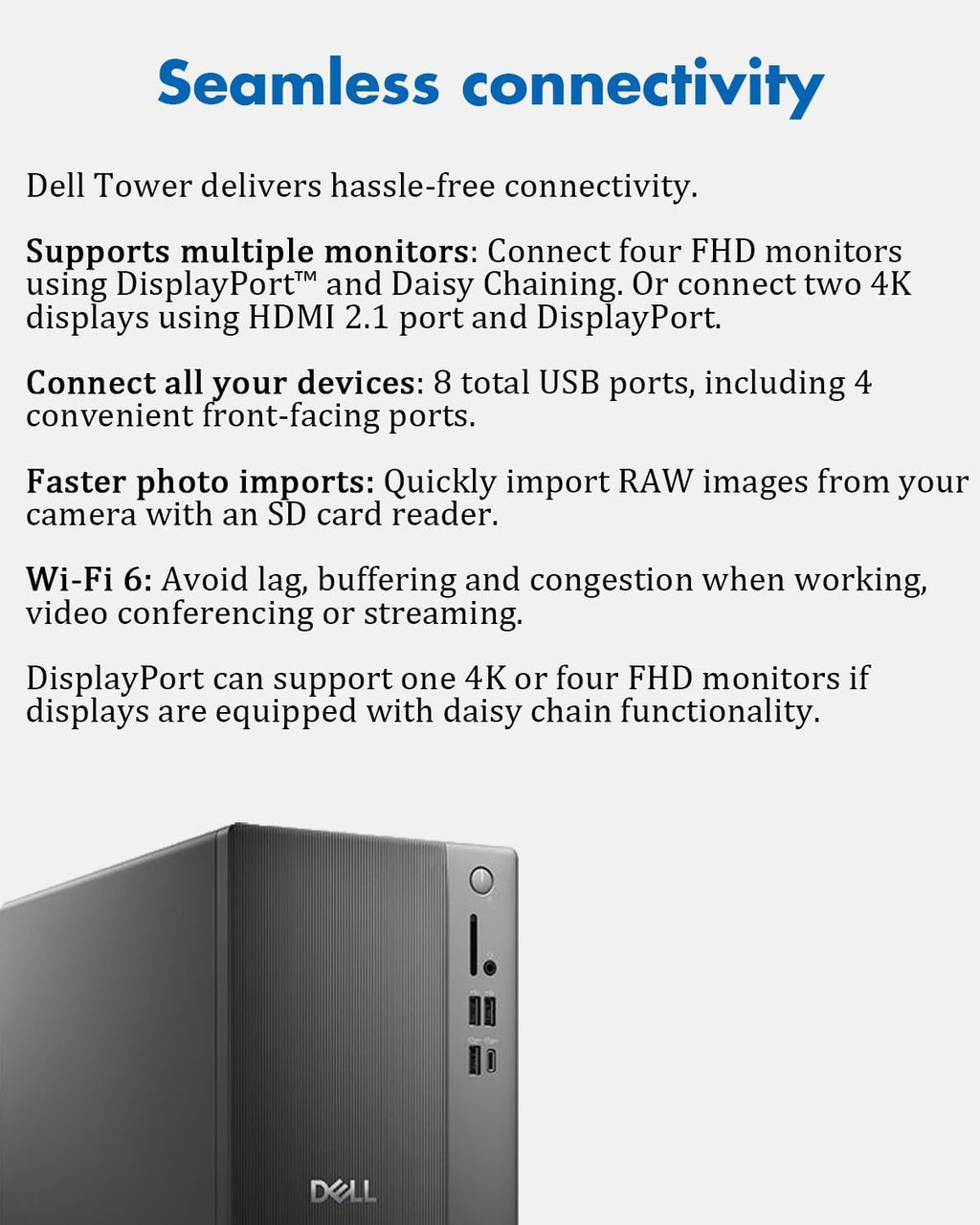 Dell Desktop Tower Computer, Intel 10-Core Ultra 5 225 (20MB Total Cache, 3.3GHz), Windows11 Pro, Wired Keyboard & Mouse, Intel UHD Graphics, Wi-Fi 6, Bluetooth 5.4 (32GB DDR5 RAM | 1TB SSD)