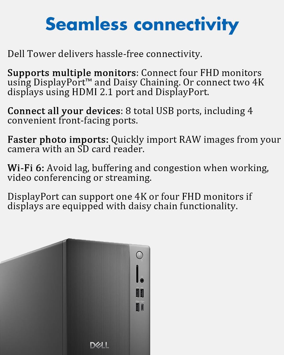Dell Desktop Tower Computer, Intel 10-Core Ultra 5 225 (20MB Total Cache, 3.3GHz), Windows11 Pro, Wired Keyboard & Mouse, Intel UHD Graphics, Wi-Fi 6, Bluetooth 5.4 (32GB DDR5 RAM | 2TB SSD)