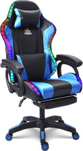 Video Gaming Chair with Speakers and RGB Lights, Ergonomic Chair with Seven-Point Massage Function, Computer Chair with Footrest and Lumbar Support Gaming Chairs for Adults,Blue