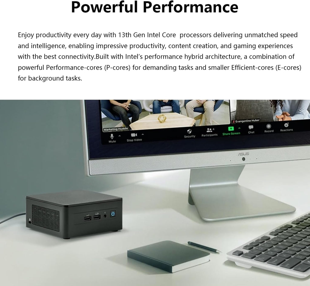 ASUS NUC 13 Pro Mini Desktop, Intel 12-Core i7-1360P, 16GB RAM, 512GB SSD, Wi-Fi 6E, Support 4-Display 4K, Thunderbolt 4, HDMI, Bluetooth, Windows 11 Pro, Black, PC for Home/Business/Gaming