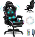 Video Gaming Chairs with LED Light, Bluetooth Speakers Computer Chair with Full Massage Lumbar Support, Ergonomic Pro Gaming Chair for Retractible Footrest and Backrest Adjustable,Black
