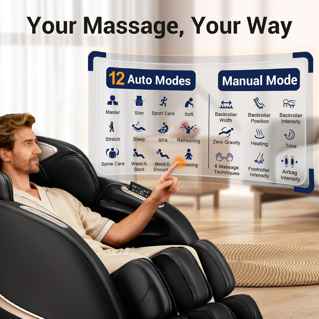 EASPEARL Massage Chair, Zero Gravity Massage Chairs Full Body with APP, Phone Holder, Waist and Calf Heat, Thai Stretch, Body Scan, USB Port, Bluetooth Speaker, Shiatsu Massage Recliner (Black)
