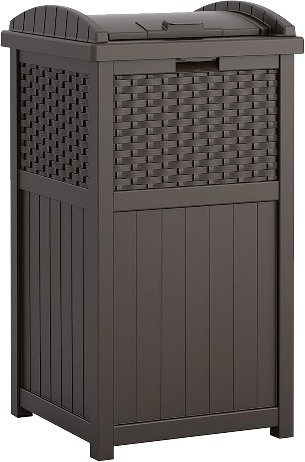 Suncast 30 Gallon Resin Outdoor Hideaway Patio Trash Can and Base Storage Cabinet Bundle
