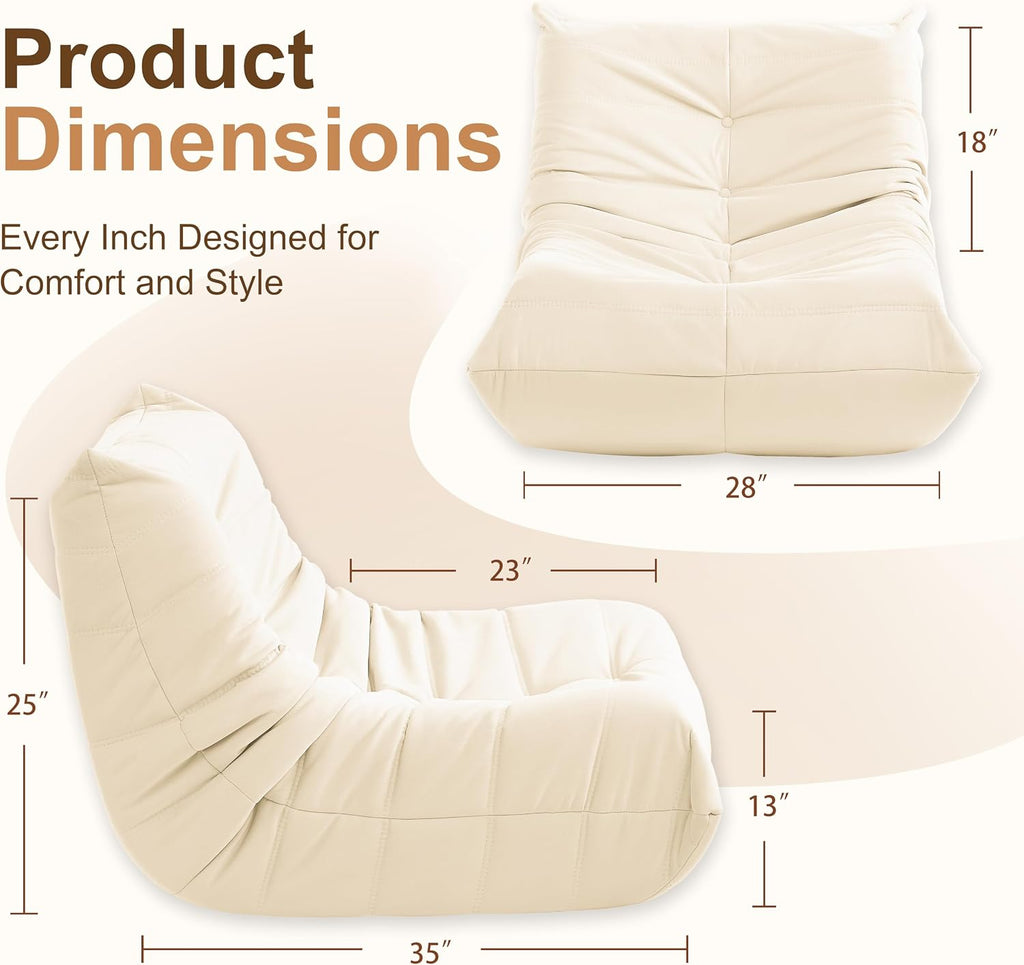 Gazecaia Comfy Bean Bag Chair for Adults Teens | Fireside Floor Lounge Chair, Soft Suede High-Resilience Memory Foam Bean Bag Couch with Non-Slip Base, for Living Room Bedroom Apartment Office, White