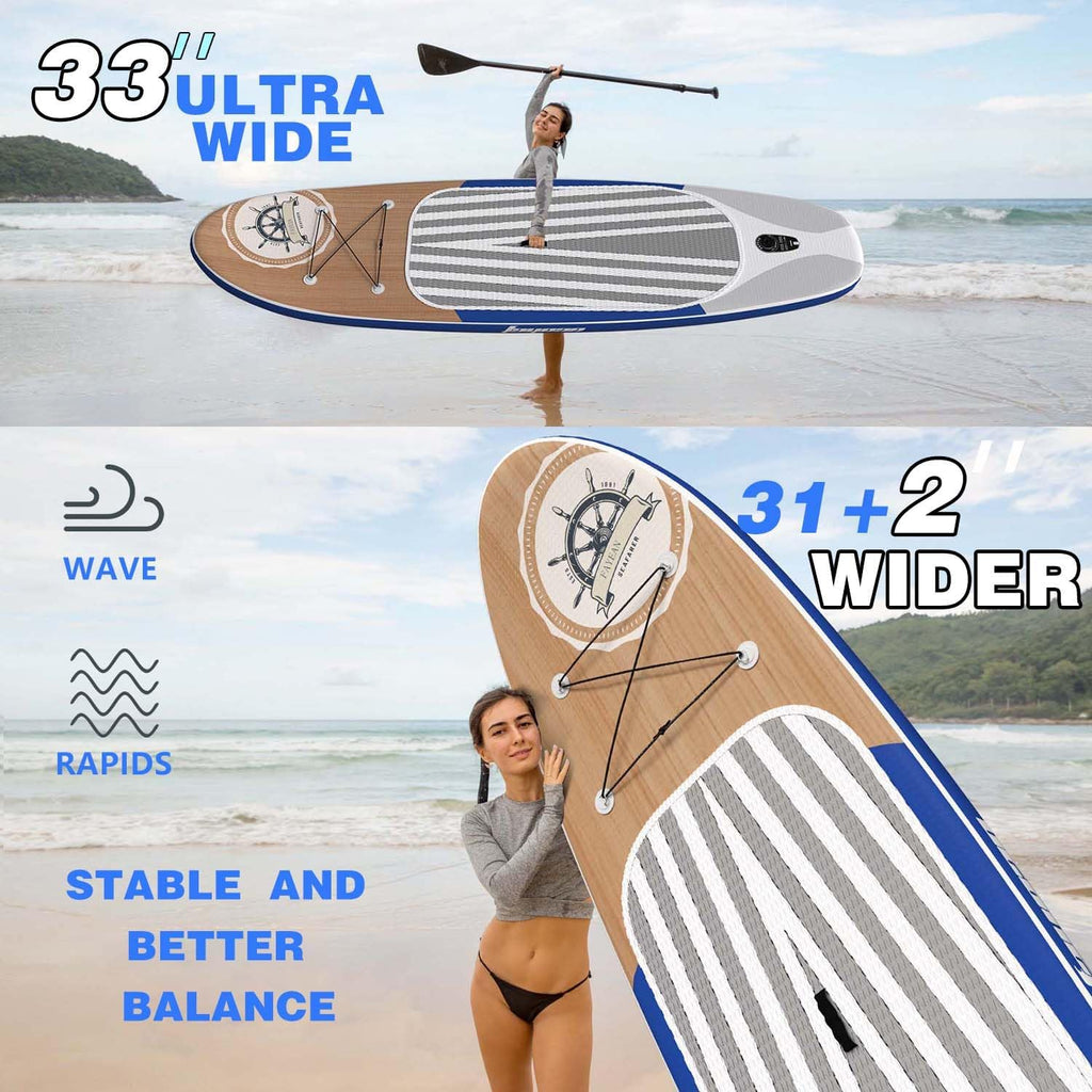 Inflatable Stand Up Paddle Board Non-Slip Deck, 11'×33'×6' Complete SUP Accessories for All Skill Levels, Wide Seat & Safety Leash, 3 Fins, Adjustable Paddle, Pump & Carrying Backpack