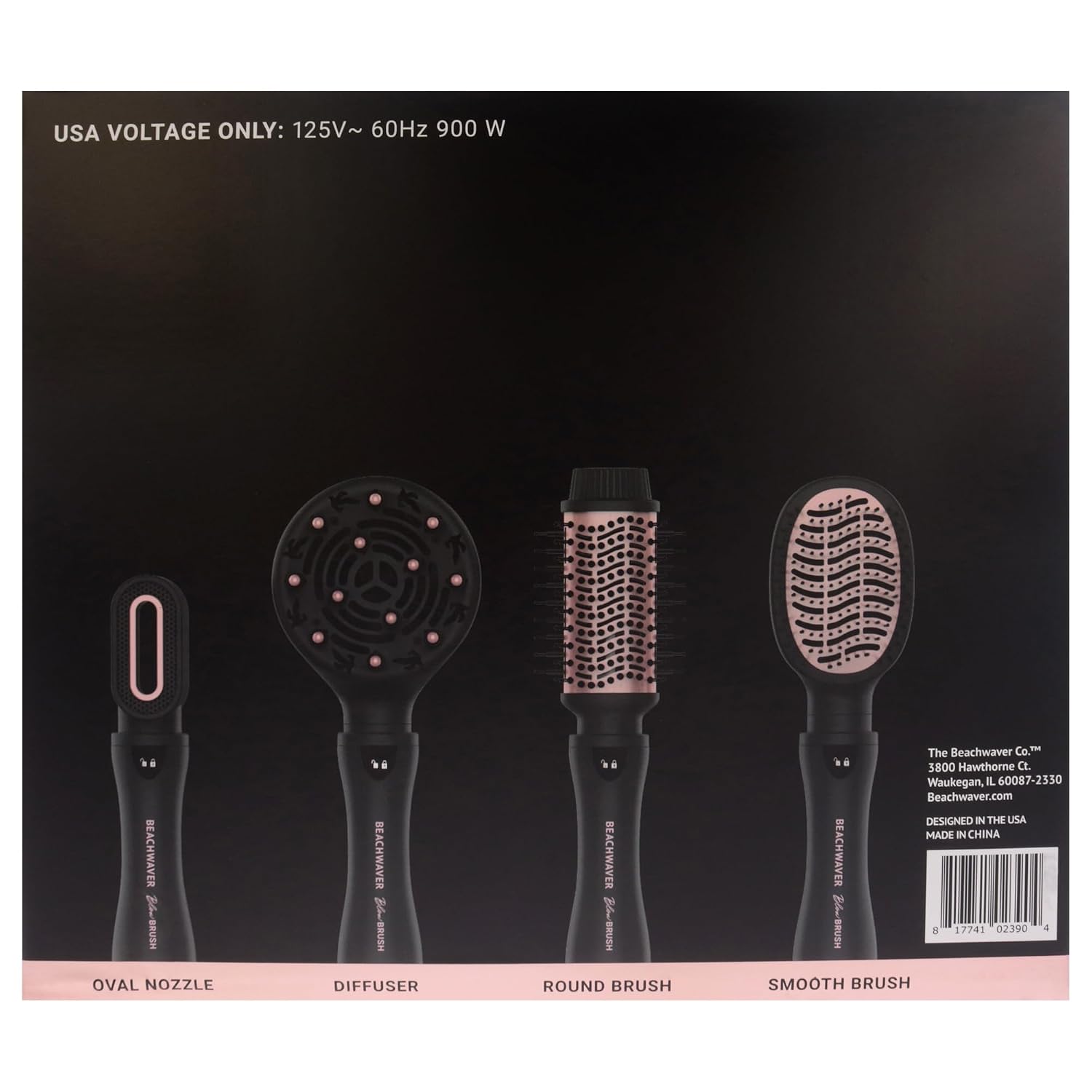 The Beachwaver Co. Blow Brush - Midnight Rose | Versatile Blow-Dry Brush for All Hair Types w/Interchangeable Attachments | 2 Speeds, 4 Heat Settings, and 4 Attachments - One Tool for Endless Looks!