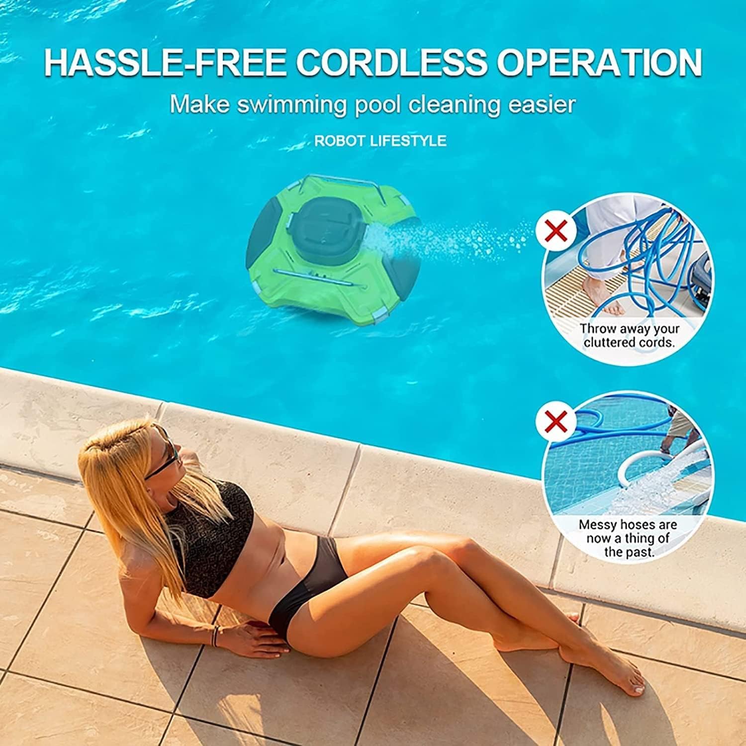 Automatic Cordless Pool Cleaning Robot,Dual-Motor, Self-Parking, Pool Cleaning Equipment Swimming Pool Vacuum Cleaning Robotic Rechargeable