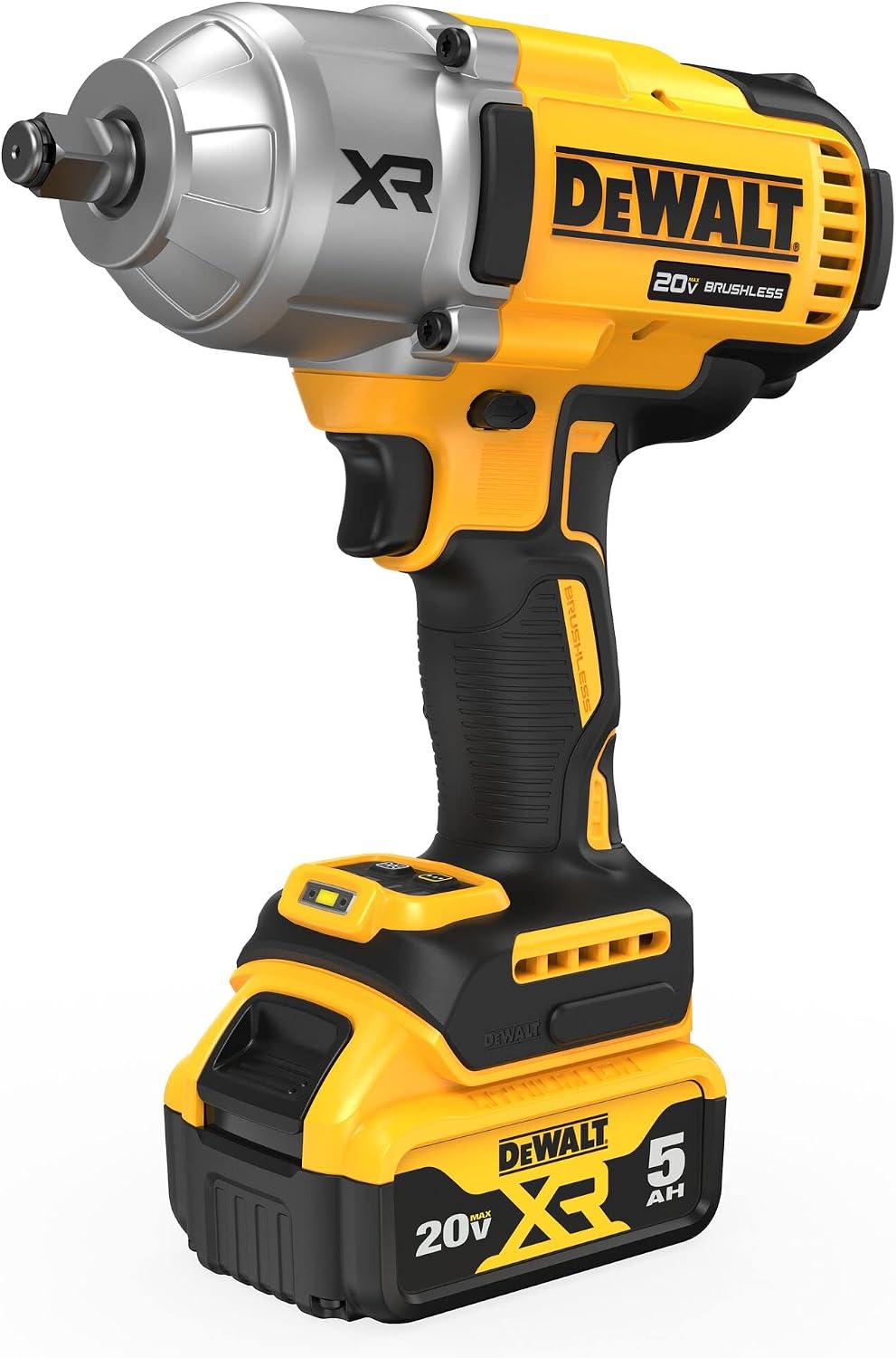 DEWALT 20V MAX Cordless Impact Wrench with Hog Ring Anvil, Brushless High Torque 1/2 Impact Gun, 4-Mode Speed, Includes Battery, Charger and Kit Bag (DCF900P1)