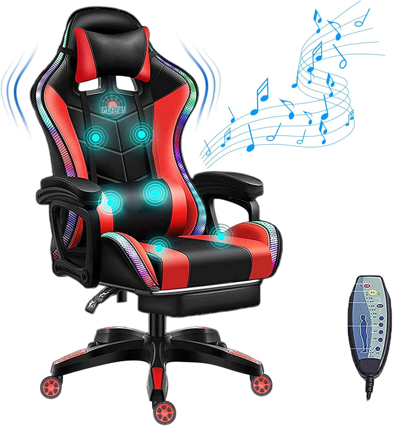 Massage Video Gaming Chair with Speakers, Ergonomic Recliner Computer Desk Chair, High Back PU Leather Office Chair Adjustable Swivel Reclining Chair with Lumbar Support and Footrest
