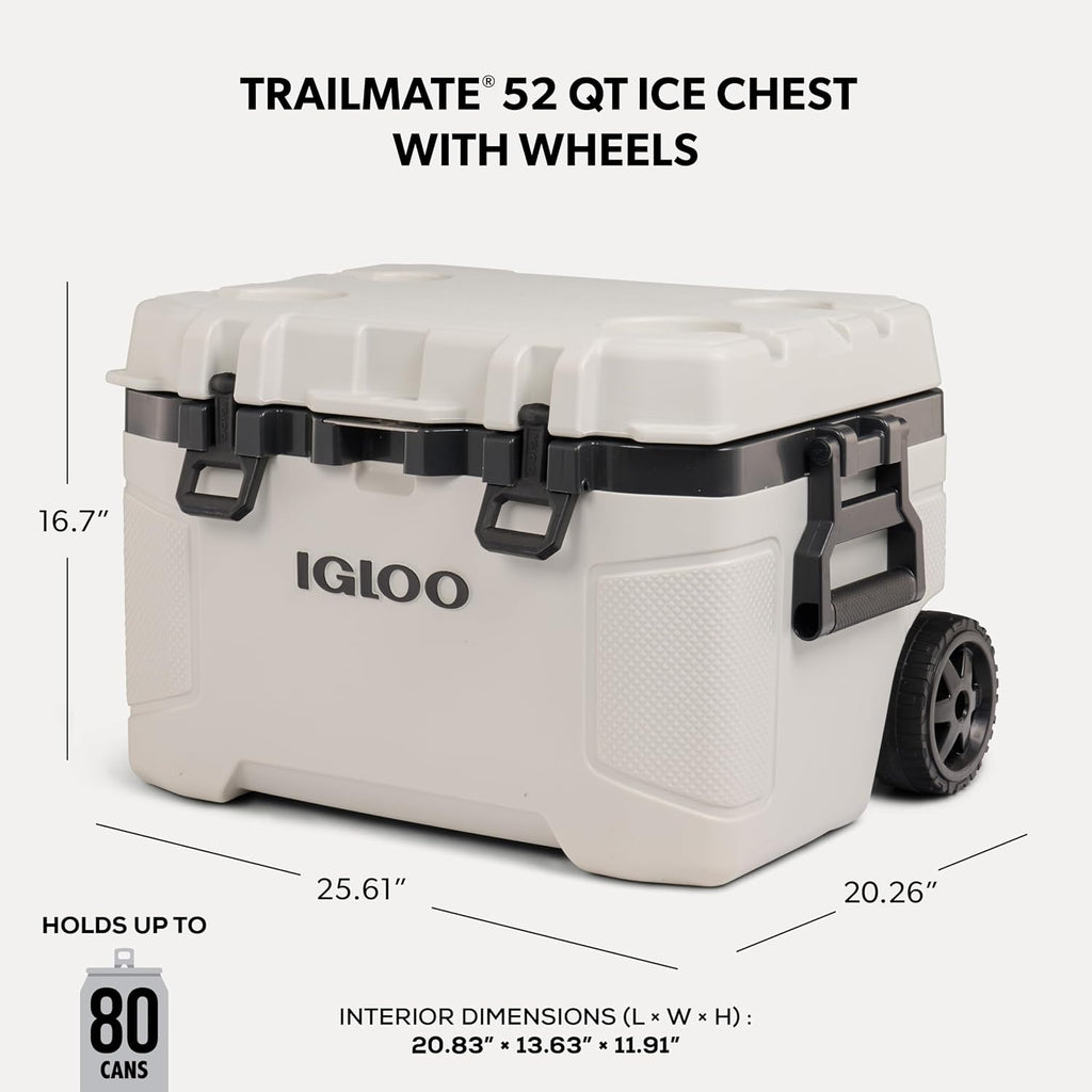 Igloo Trailmate 52Qt Wheeled Cooler, Insulated Hard Shell Ice Chest, Bone