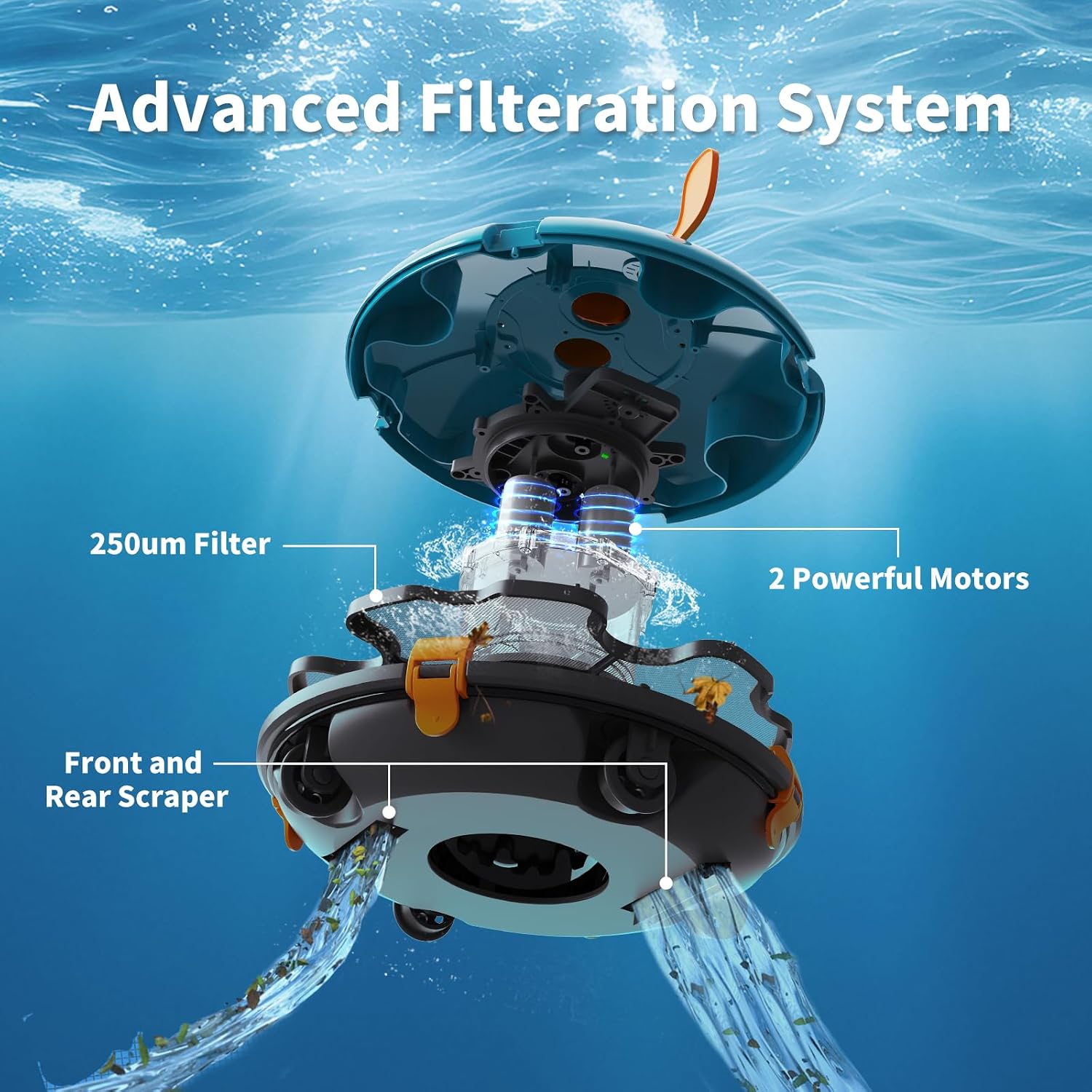 LVKE L1 Cordless Robotic Pool Cleaner, Pool Vacuum for Above Ground Pools, 70 Mins Runtime, 40W Powerful Suction, Strong Terrain-Climbing, Ideal for Flat Pools up to 38 Feet, Green