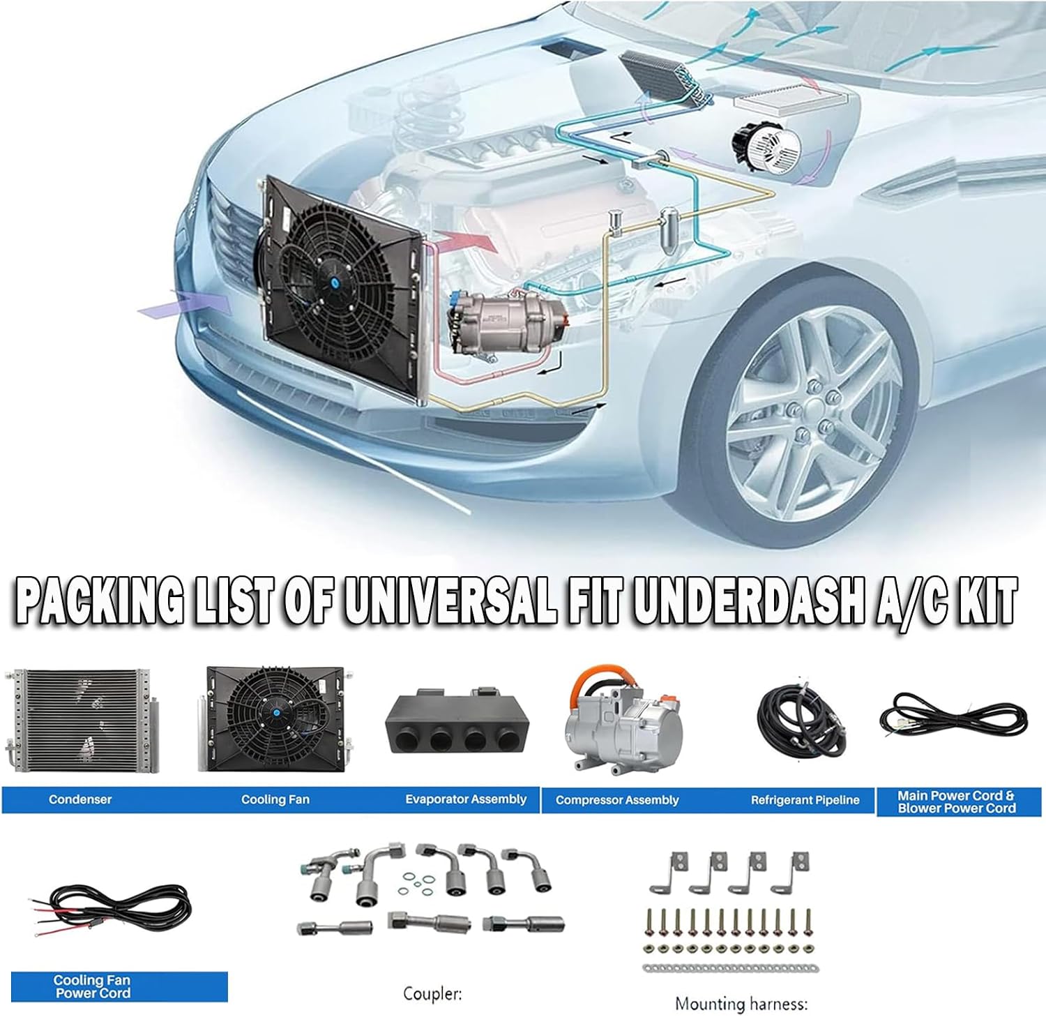 12V 12000 BTU Under Dash Air Conditioner with Heating, Universal 12 Volt A/C Kit System, Electric 12V DC Underdash AC Unit Quiet, Fast Cooling for Classica Car, Automotive, Truck, ATV, Pickup,Tractor