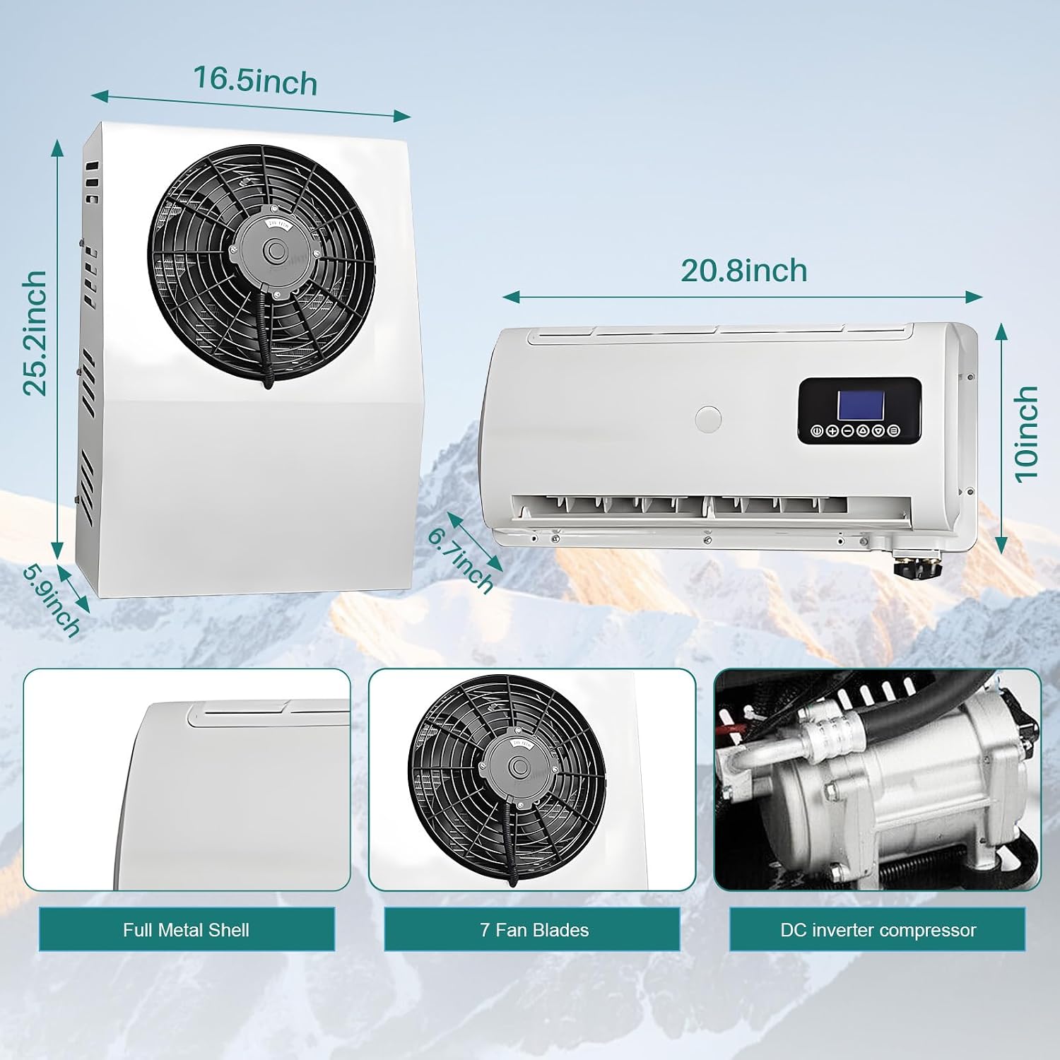 12V DC Air Conditioner 9000 BTU for Truck Praking, Electric Ac Unit Split 12 Volt Air Conditioner - Quiet Fast Cooling Energy Efficient for Semi-Truck, RV, Camper, Trailer, Pickup, Motorhome and Yacht
