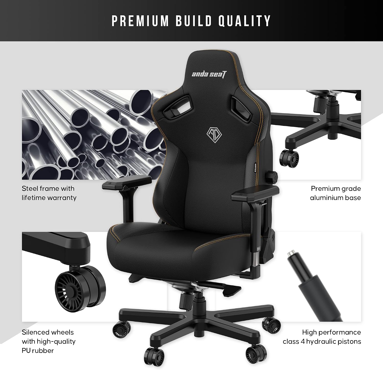Anda Seat Kaiser 3 Large Gaming Chair for Adults - Ergonomic Black PVC Leather Gaming Seat with Lumbar Support, Comfortable Office Chair with Neck Support - Heavy Duty Wide Computer Seat