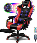 Full Massage Gaming Chair with Speakers and LED Lights Ergonomic Office Chair with Footrest Lumbar Support Adjustable Height Racing Game Chair PU Leather Computer Chair for Adults Teens,Red