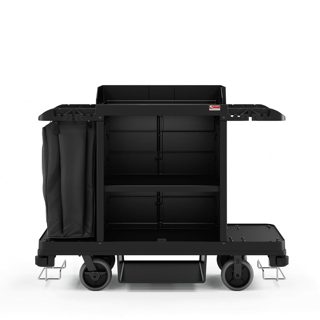 Suncast Commercial Standard Housekeeping Cart with Laundry Bag, Vacuum Holders, Integrated Cleaning Tool Storage, 56' Height x 22' Width, Made in the USA