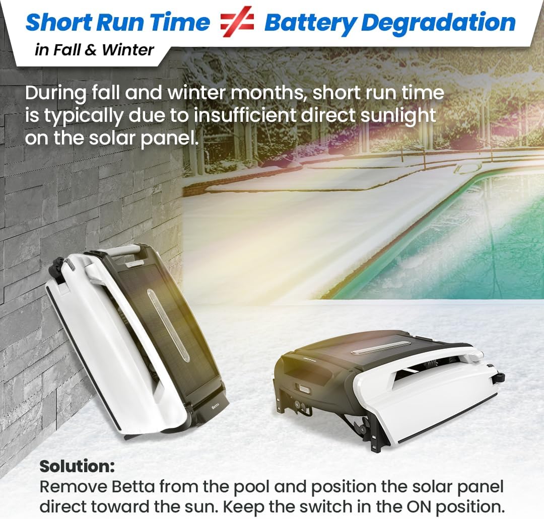 Betta SE Solar-Powered Robotic Automatic Pool Skimmer Cleaner with Carrying and Storage Bag, 24/7 Continuous Cleaning Battery Power, Pool Skimmer Anti-Stuck Foam Noodle, and Twin SCT Motors (White)