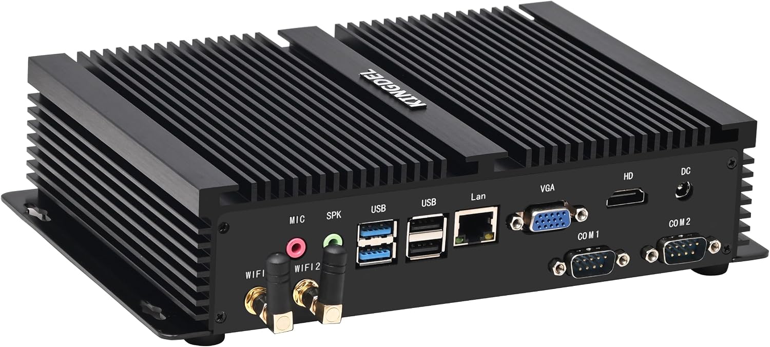 KINGDEL Industrial Mini PC, Desktop Mirco Computer, i7 12th Gen. CPU, 8GB DDR4 RAM, 256GB NVMe SSD, 4K 4096x2304, WF 6E + BT 5.3, HD Port, VGA, 2xCOM RS232, Fanless