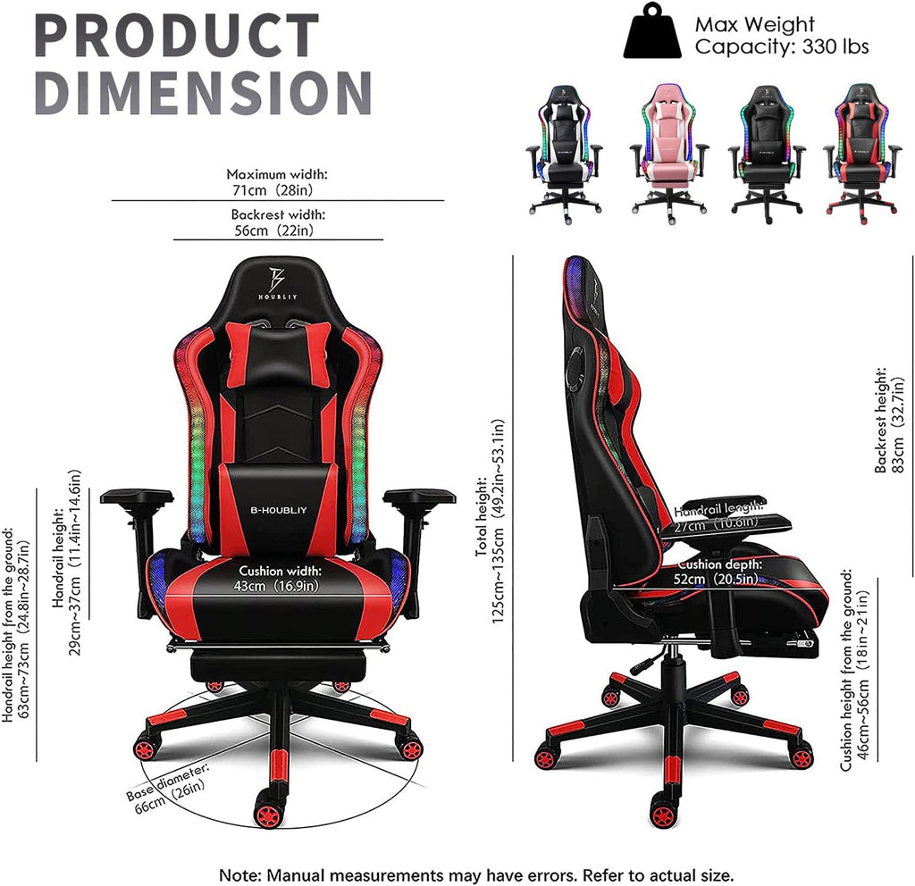 Gaming Chair for Adult with Footrest and Massage Video Game Chair with Speakers and RGB LED Lights PU Leather Ergonomic Racing Computer Chairs with Lumbar Support and 4D Armrest,Black