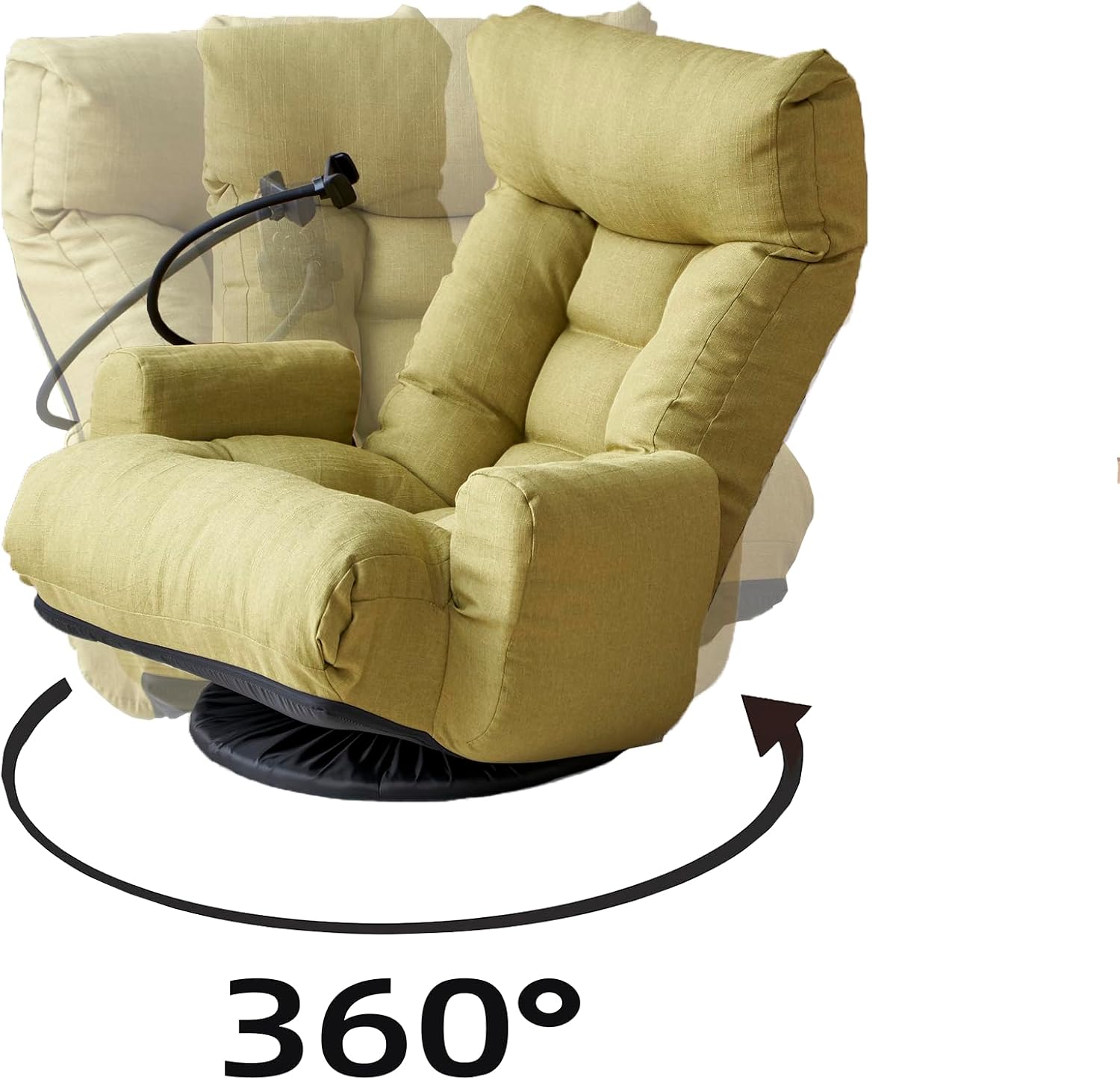 Yoglad Japanese Style Chaise Lounge Sofa with Phone Holder, 360-Degree Swivel Chair Floor Gaming Chair Lazy Sofa for Reading Game Meditating, 3 Adjustable Positions (Linen Lime Green)