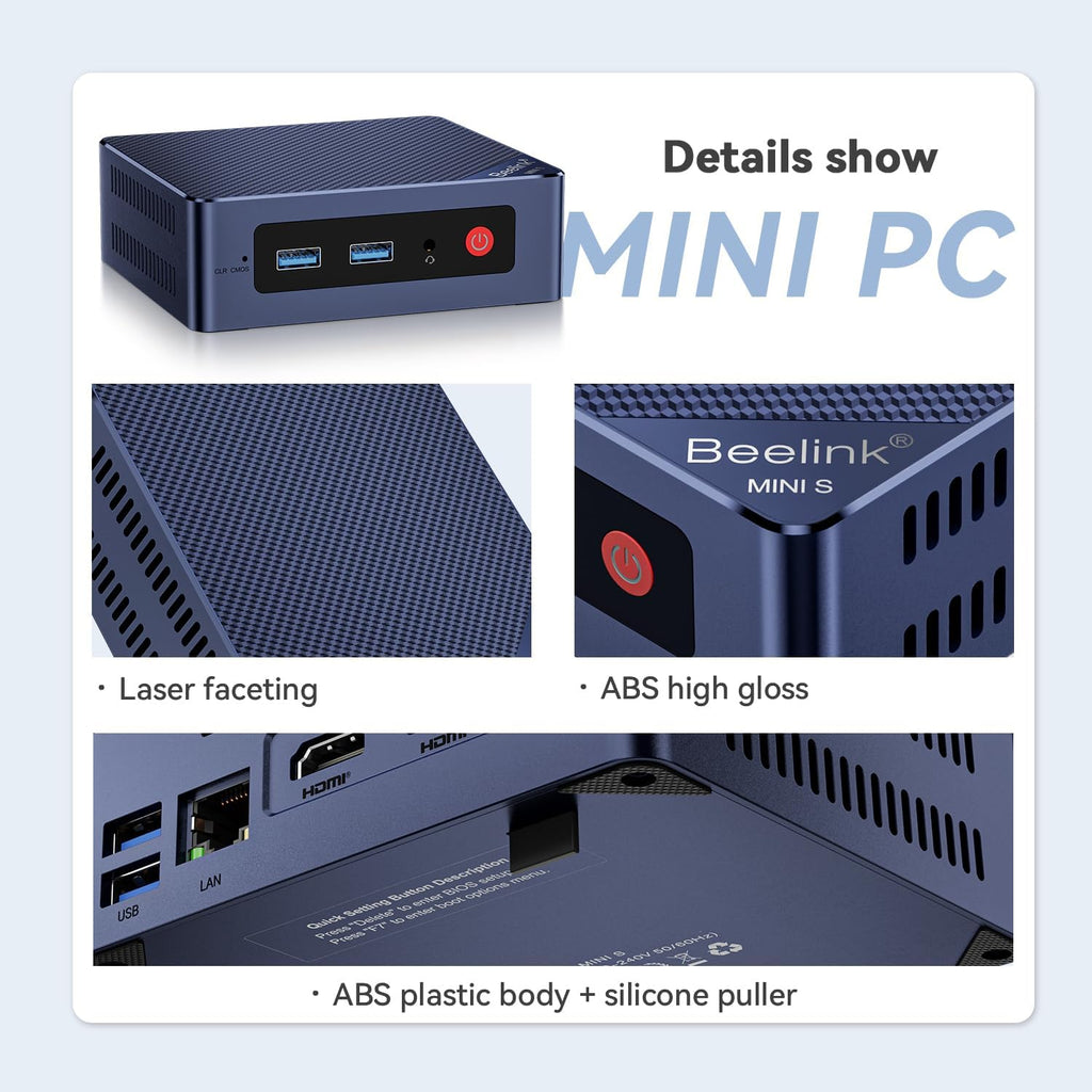 Beelink Mini PC, Mini S12 Intel 12th Gen 4-Core N95(up to 3.4GHz), Mini Computer 12GB LPDDR5 RAM 256GB SSD, Desktop PC Dual HDMI 4K UHD/2.5G/Dual WiFi5/BT4.2/HTPC/W11 Home