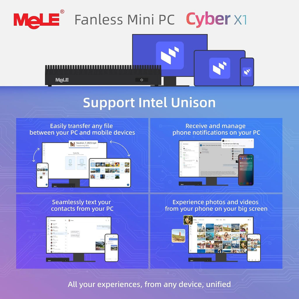 MeLE Mini PC Cyber X1 - N150, Fanless PC, 8GB RAM, 128GB Storage, 2.4/5G Wi-Fi, Full-Functional USB-C, 4K Triple Display Desktop on Home, Office, Education, Astrophotography