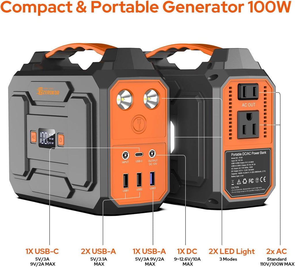 Portable Solar Power Station with AC Outlet, 100W 110V Solar Power Bank Generator with Foldable Panel 40W and 5w LED Bulb for Laptop Smart Device Home RV Outdoor Camping Adventure Emergency