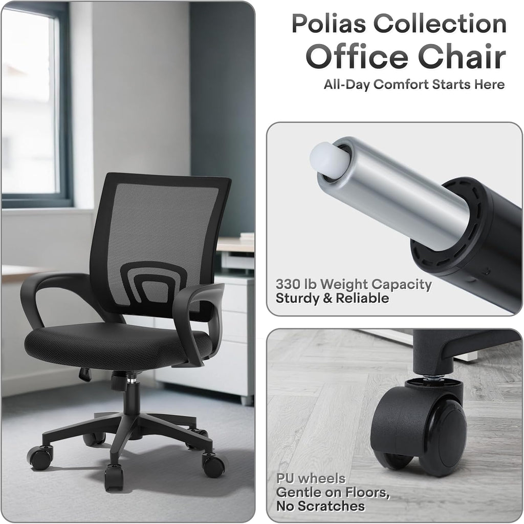 Ergonomic Office Chair 24P - 330Lbs, Breathable Mesh Computer Desk Chair with Lumbar Support & Armrest, Rolling Swivel Adjustable Tilt Lock for Home Office/Gaming, Bedroom Study