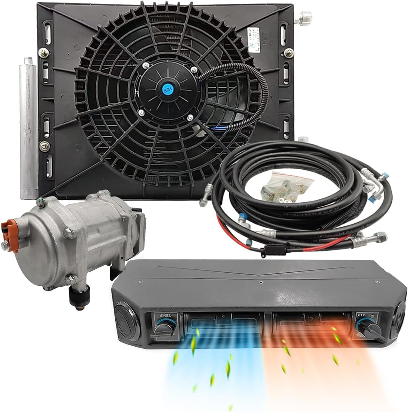 10000BTU Electric Air Conditioner 12v Under Dash air conditioning Kit 12 volt universal car ac system Fit for Van Auto RV Truck Motorhome Boat Bus Heating and Cooling