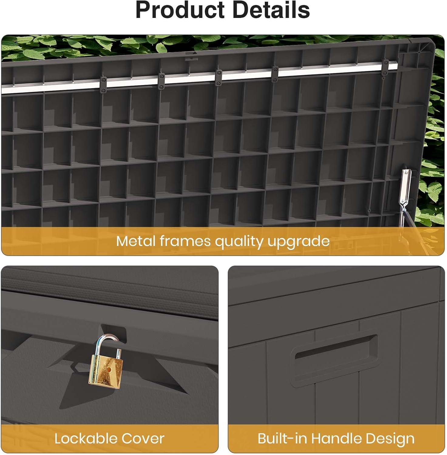 Patiolife 100 Gallon Resin Deck Box with Cushion, Large Outdoor Storage Box for Garden Tools, Pool Supplies, Waterproof and Lockable, Black