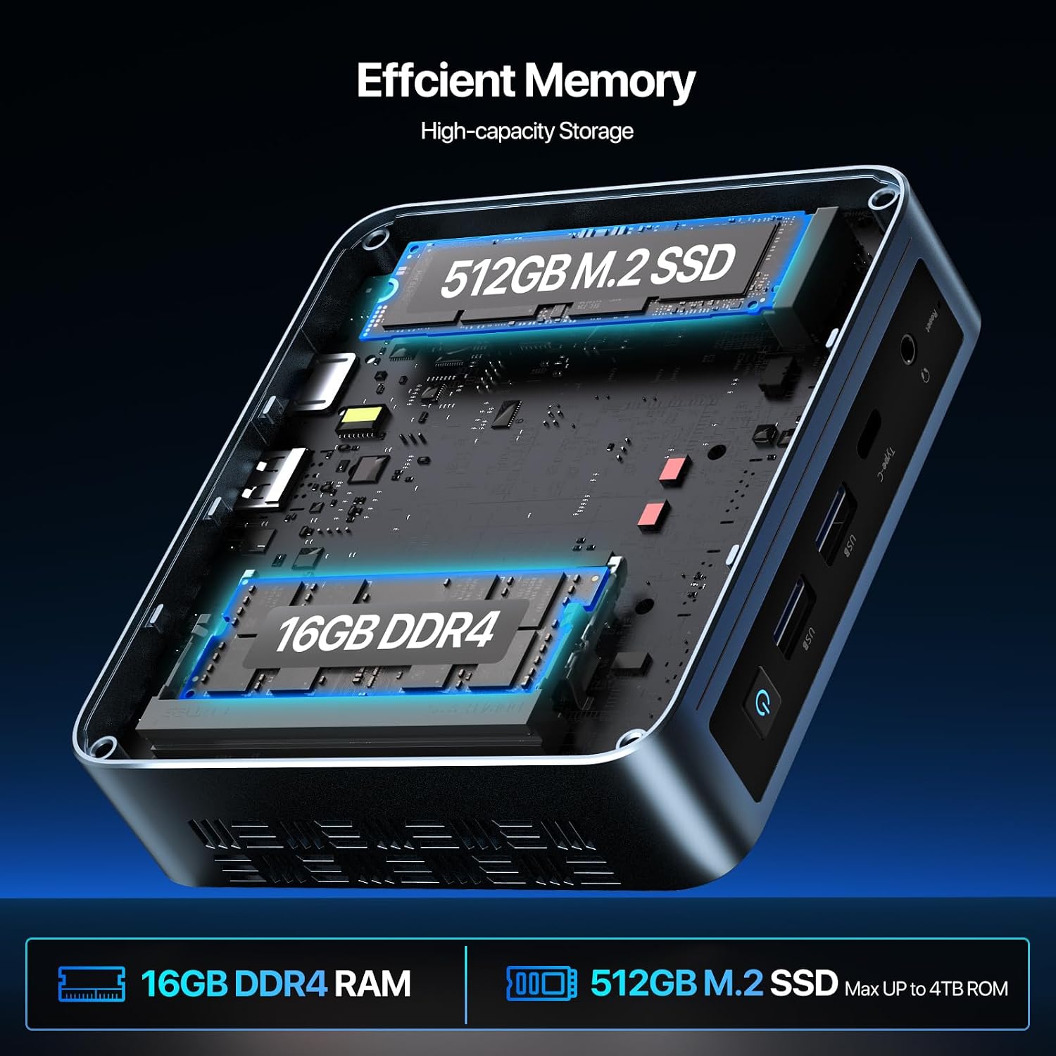PELADN Mini PC, N100(up to 3.4GHz),16GB DDR4/512GB SSD,Type-C/Dual HD,Mini Desktop Computer,4K/60Hz Triple-Display USB3.0/BT4.2/WiFi Mini Computers for Home Business