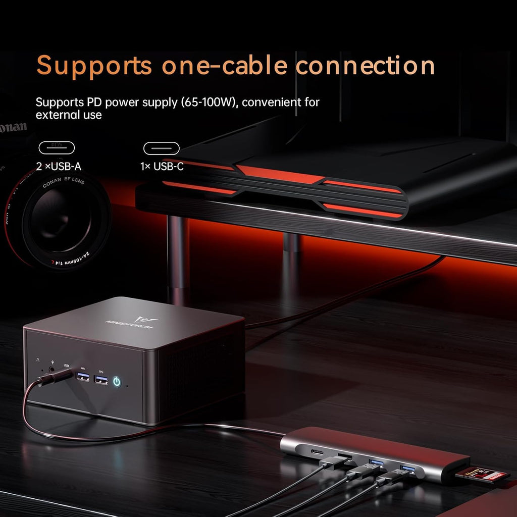 MINISFORUM DeskMimi Mini PC, Ryzen 9 8945HS 5.2GHz, 32GB DDR5 5600MHz + 1TB PCIe 4.0 SSD, Radeon 780M, Quad 4K Display(HDMI/DP1.4/USB4 х 2), Dual 2.5G LAN Mini Desktop Computer