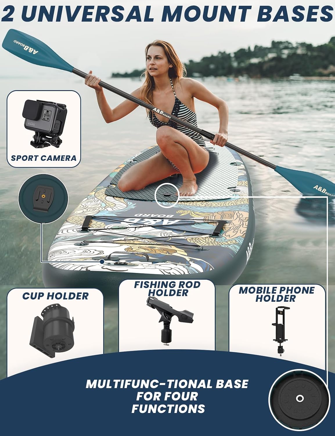 ABBOARD Inflatable Stand Up Paddle Board - Extra Wide Fishing Paddleboard with Sup Accessories Youth/Adults