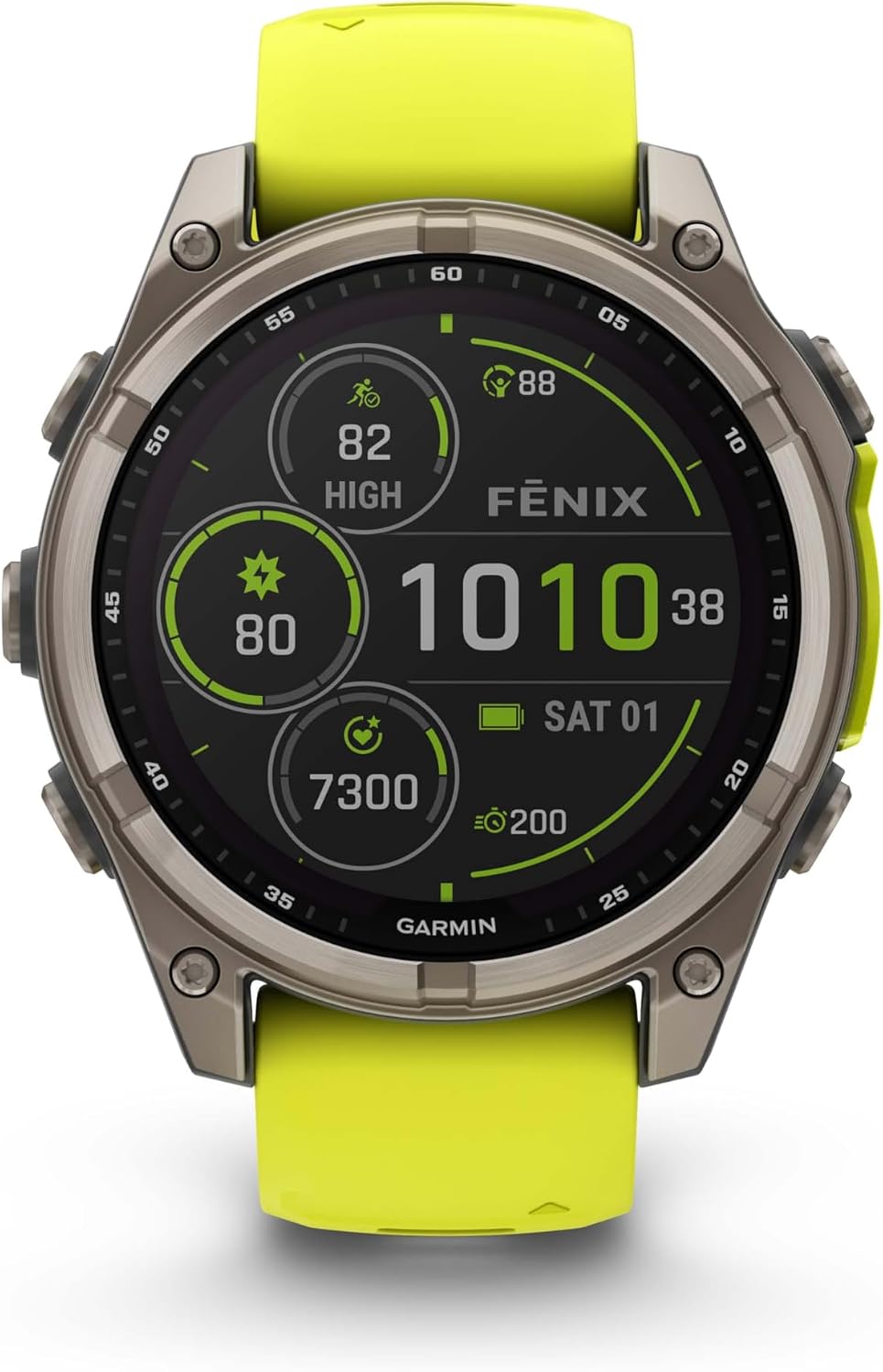 Garmin Fenix 8 47MM Solar Sapphire Multisport GPS Smartwatch Titanium with Amp Yellow Silicone Band, 48 Days Battery Life, Built-in LED Flashlight, Health & Fitness Smart Watch Bundle for Men & Women