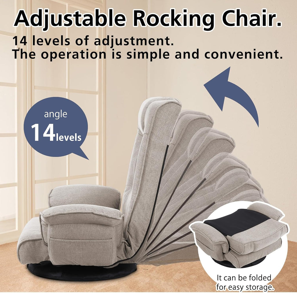 360 Degree Swivle Adjustable Floor Chair, Chaise Lounge Indoor, Folding Lazy Sofa with Armrests and Side Pocket Adults Gaming Chairs for Living Room, Bedroom Factory Price 201 (BE)