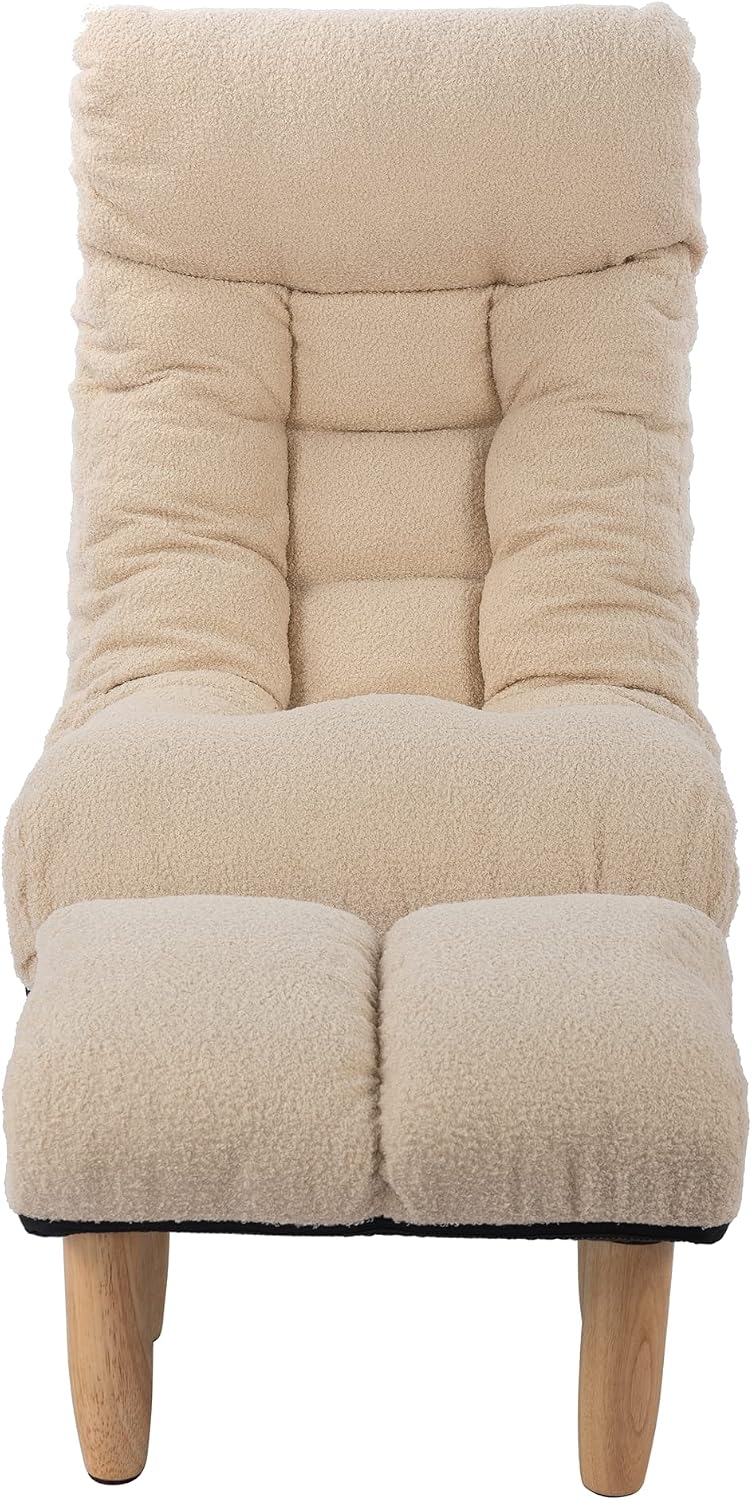 Yoglad Japanese Style Chaise Lounge Sofa Chair Floor Lazy Sofa for Reading Game Meditating, 3 Adjustable Positions with Comfortable Backrest (White, Ottoman)