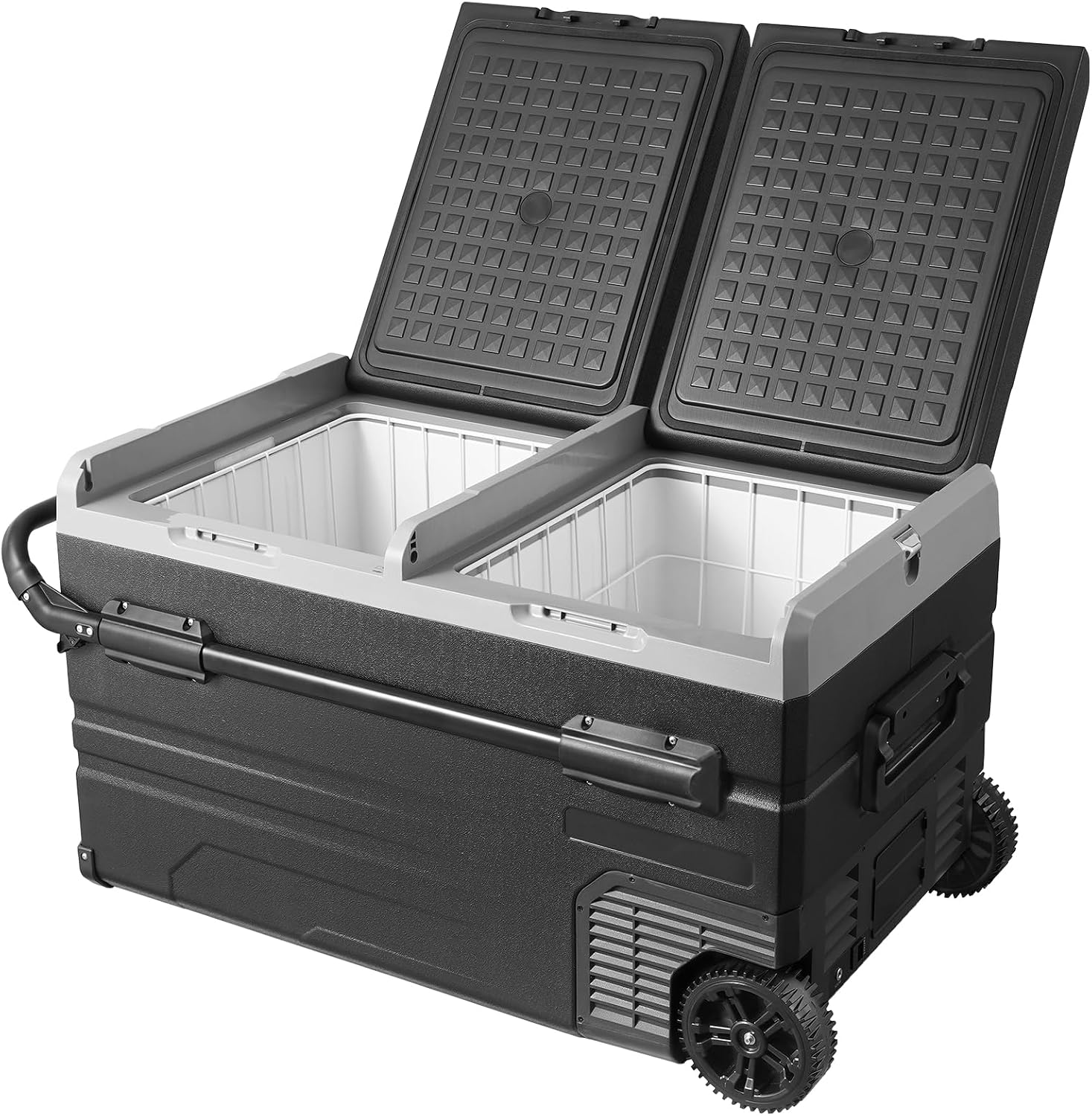 VEVOR Car Refrigerator 115L, Dual Zone Portable Freezer with Wheels & Handle, -4℉ to 68℉, 12/24V DC & 100-240V AC Compressor Cooler for Camping, Outdoor, RV
